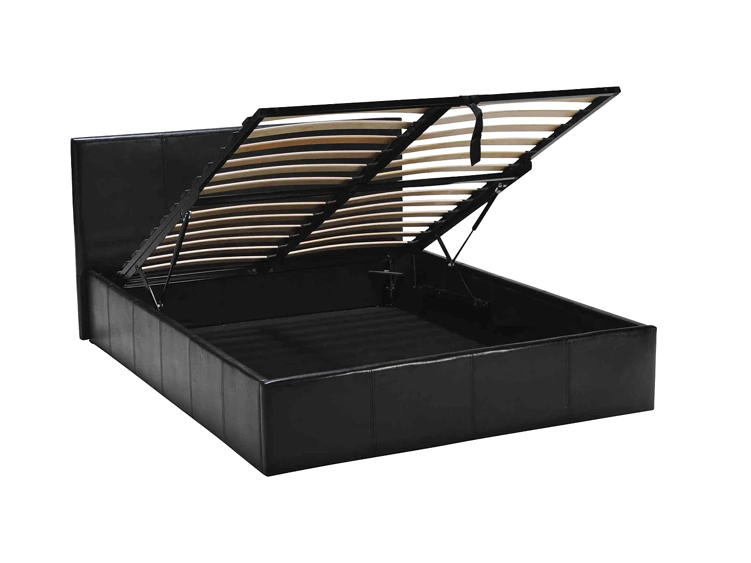 Lit coffre en métal avec revêtement simili cuir noir 160x200 - LT14020