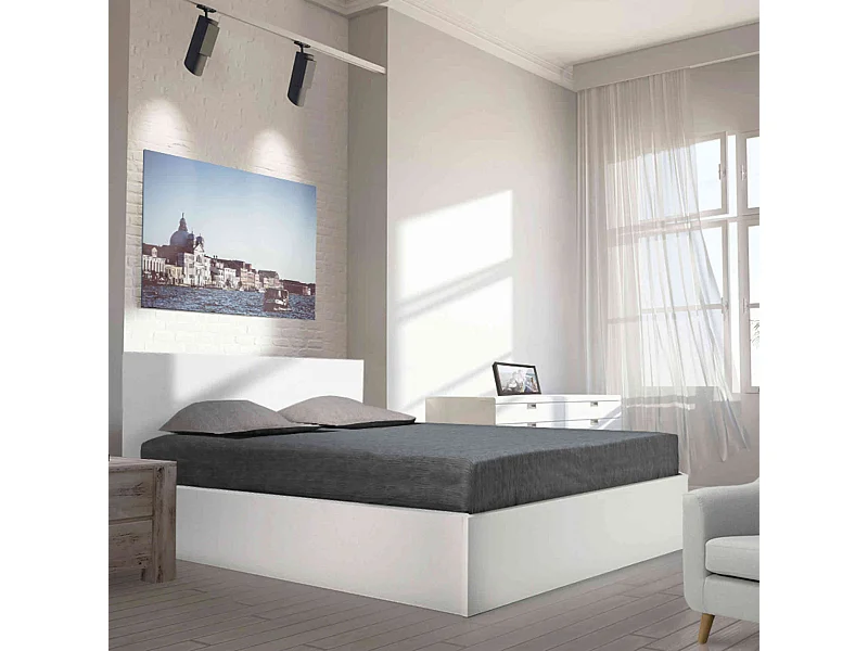 Lit coffre avec sommier en bois blanc 140x190 - LT14022