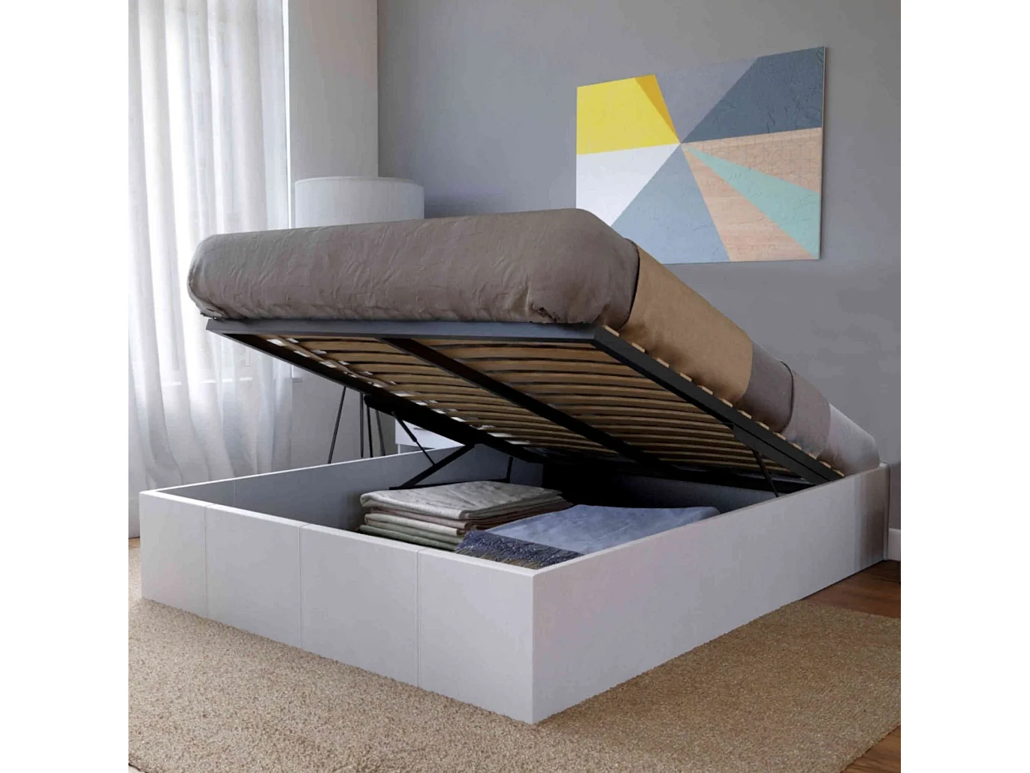 Lit coffre en métal avec revêtement simili cuir blanc 160x200 - LT14021