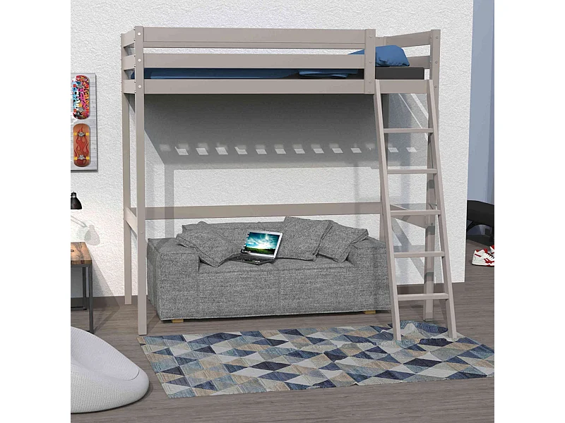 Lit mezzanine en bois massif gris 90x190 - LT14036