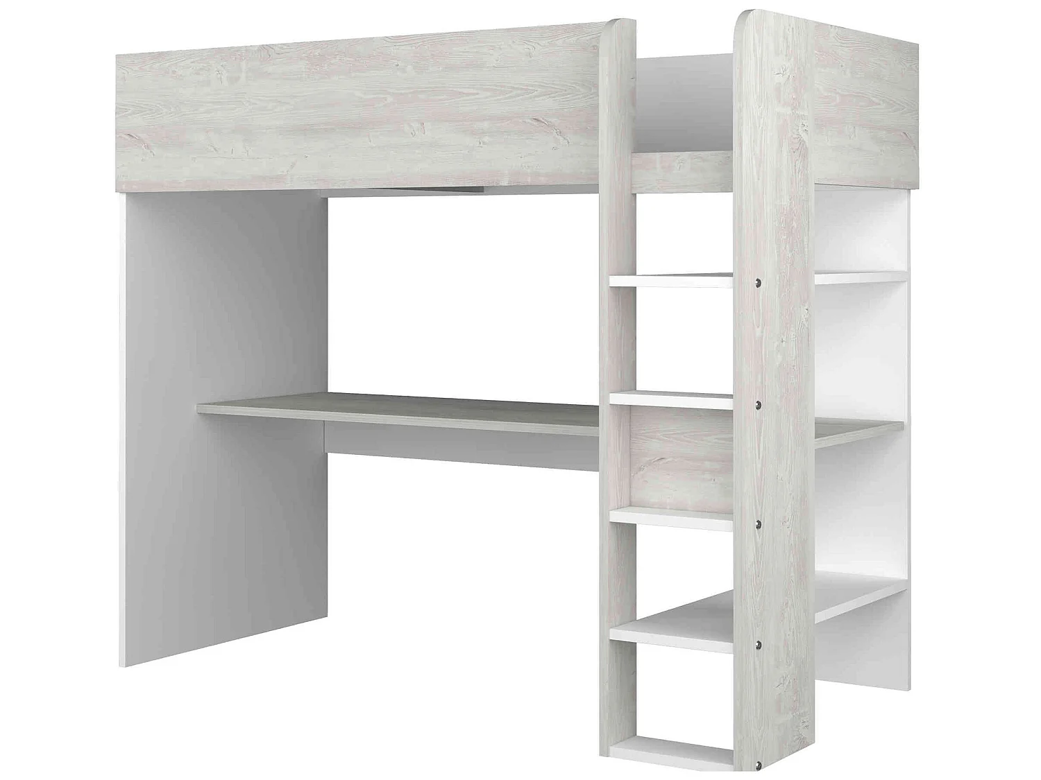 Lit enfant mezzanine 90x200 en bois gris - LT9013