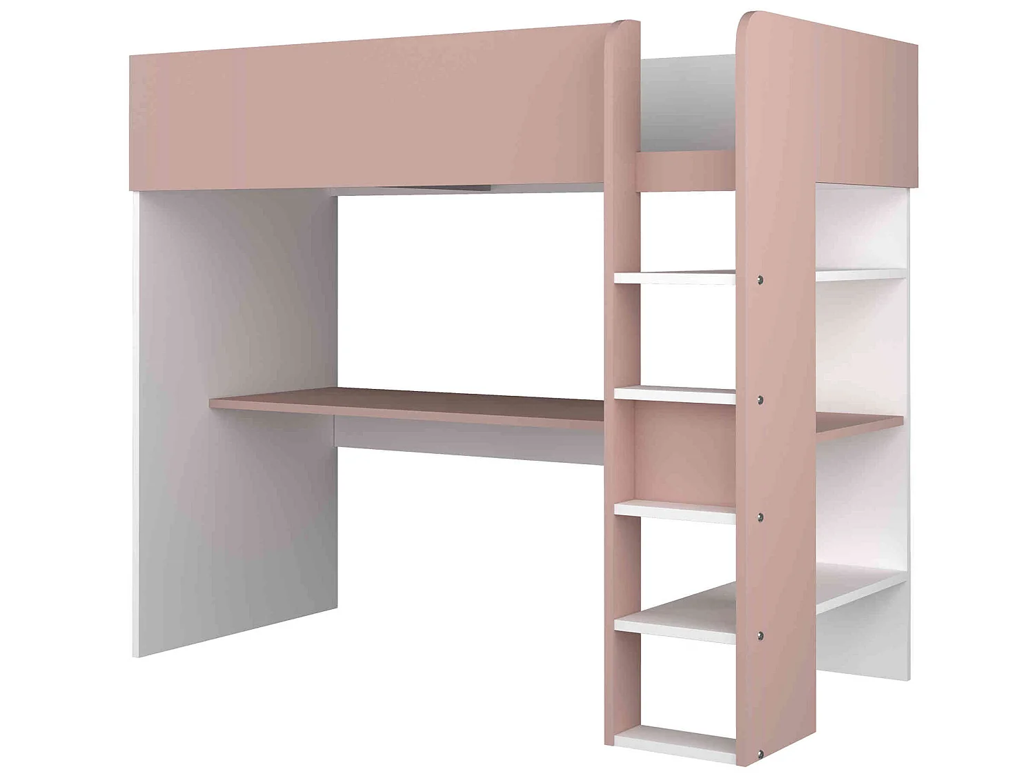 Lit enfant mezzanine 90x200 en bois blanc et rose - LT9013