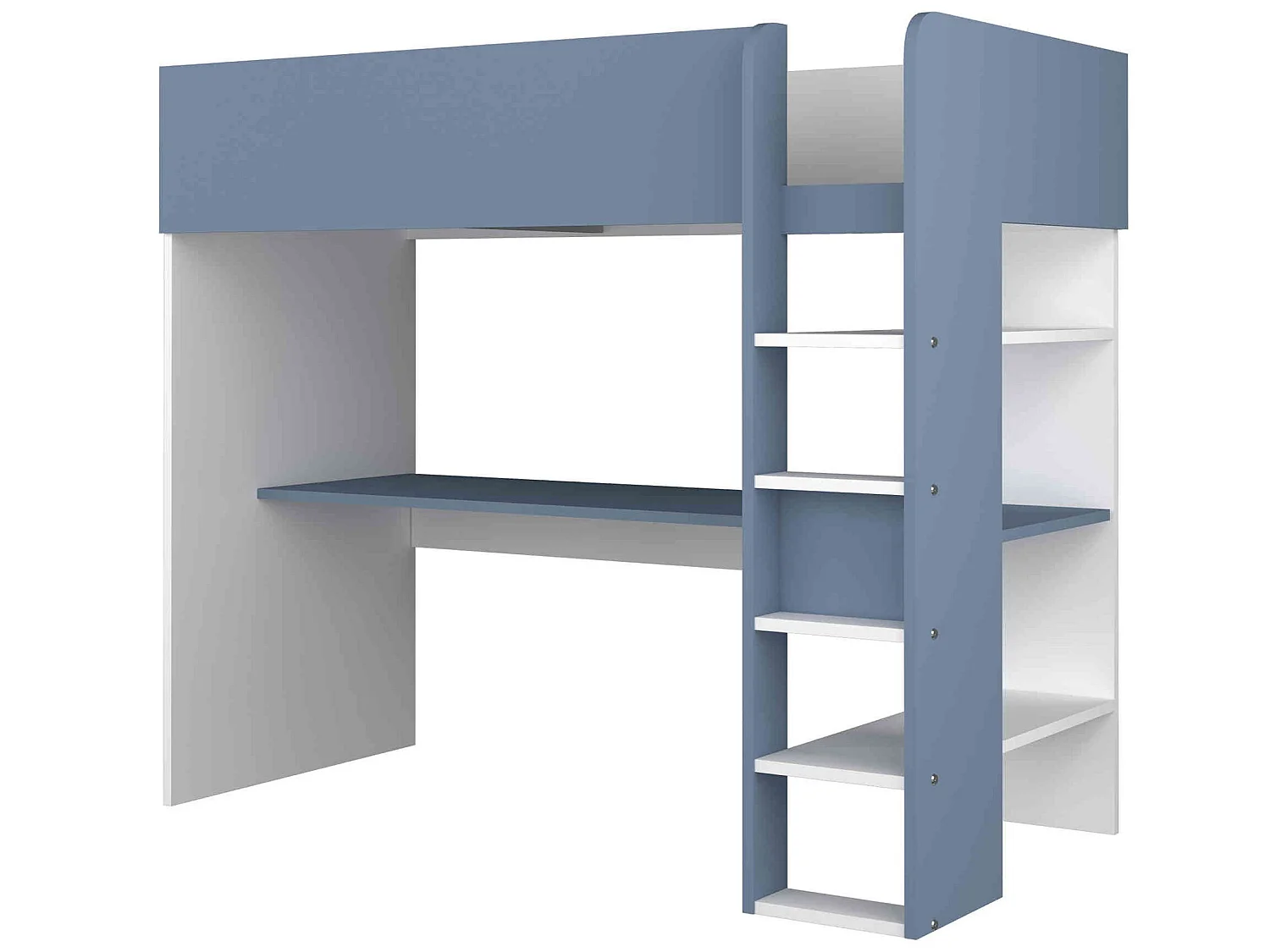 Lit enfant mezzanine 90x200 en bois blanc et bleu - LT9013
