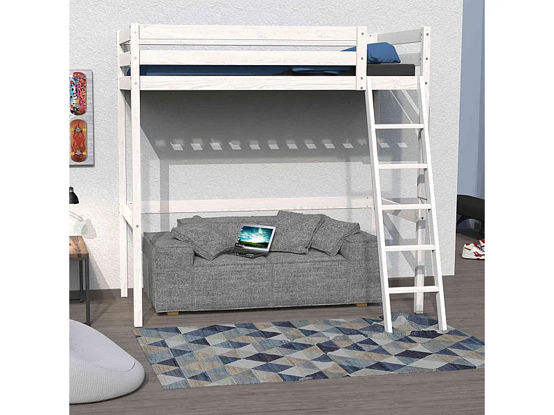 Lit mezzanine en bois massif blanc 90x190 - LT14036
