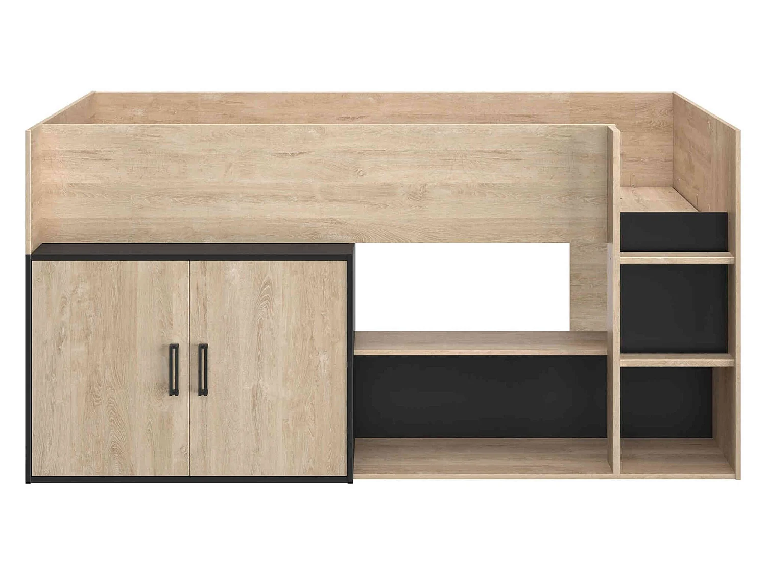 Lit enfant mezzanine en bois imitation chêne blond et noir 90x200 - LT5056