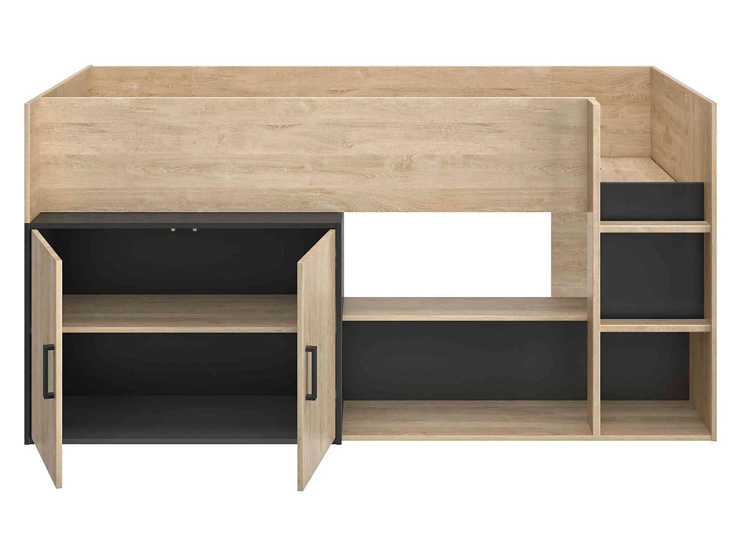 Lit enfant mezzanine en bois imitation chêne blond et noir 90x200 - LT5056