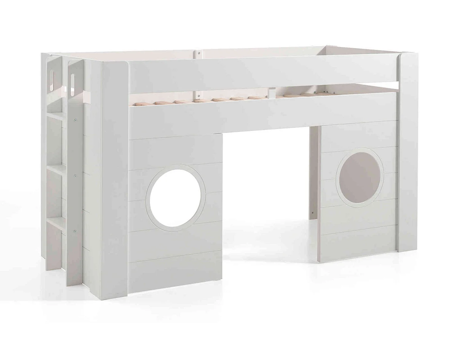 Lit mezzanine enfant cabine en bois blanc 90x200 cm - LT2049