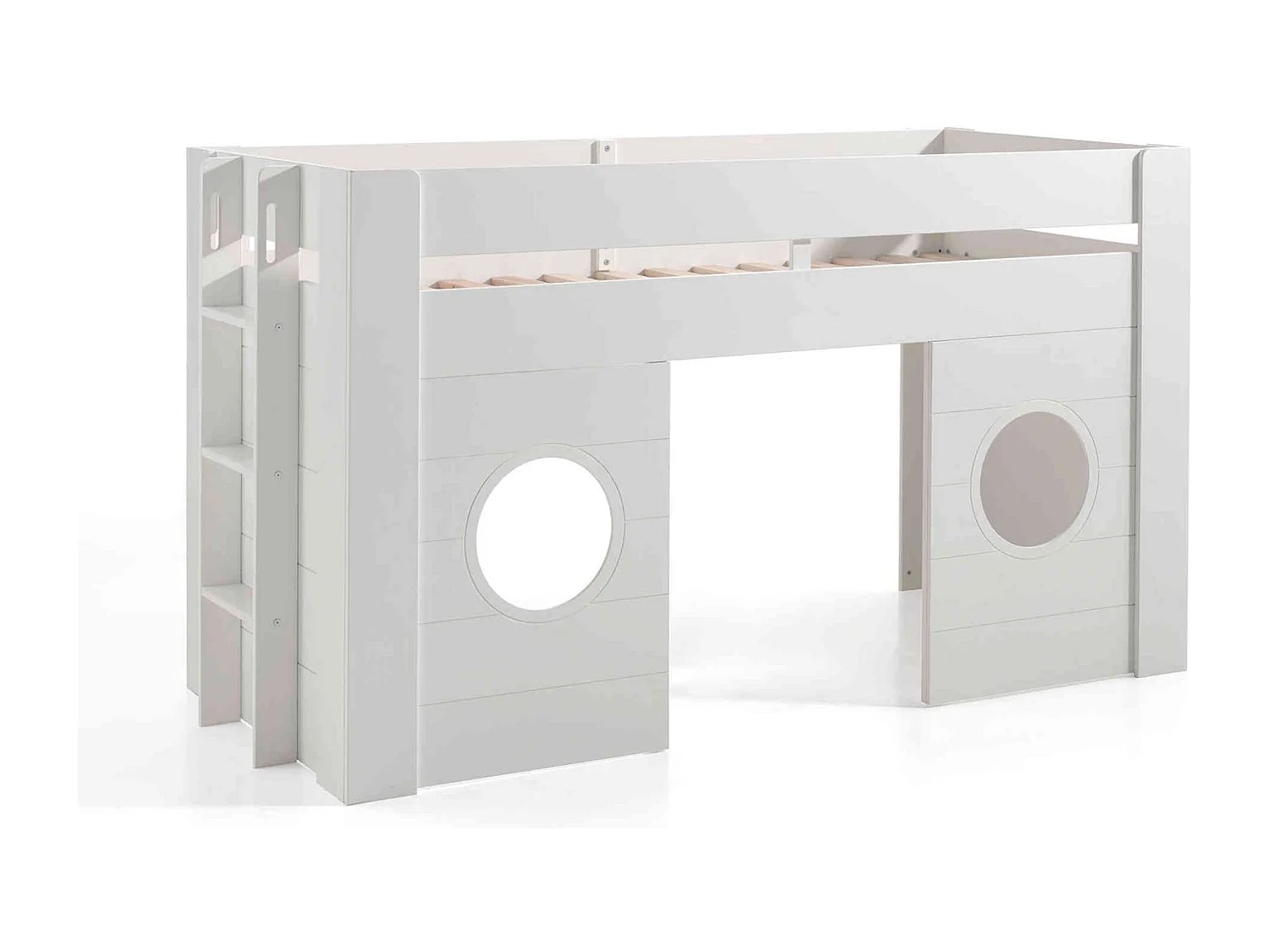 Lit mezzanine enfant cabine en bois blanc 90x200 cm - LT2049