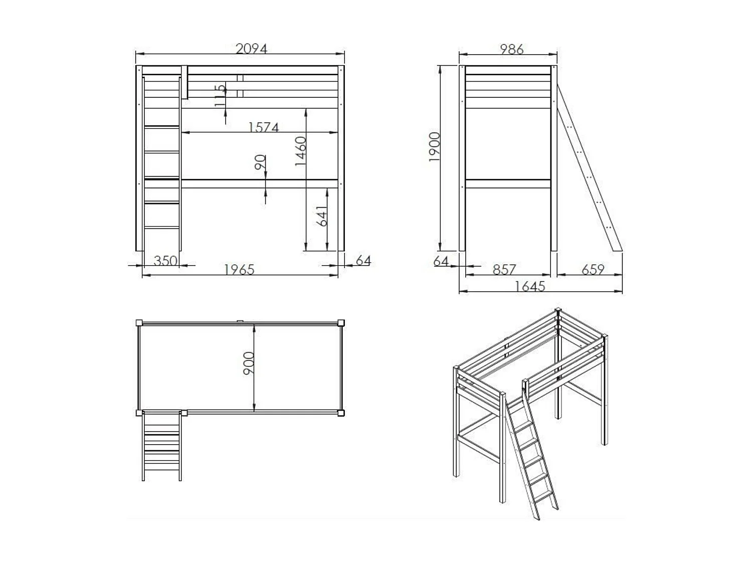 Lit Mezzanine Blanc Laqué 90x200 - Terre de Nuit