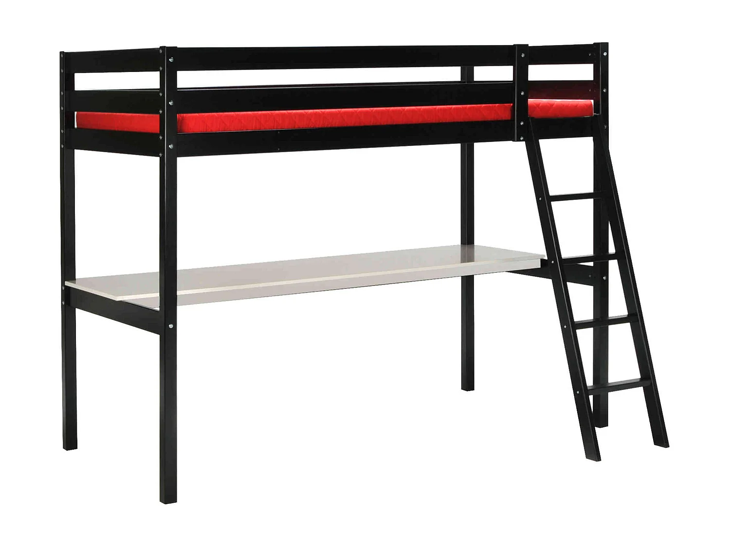 Lit mezzanine avec bureau en bois noir 90x190 - LT14038