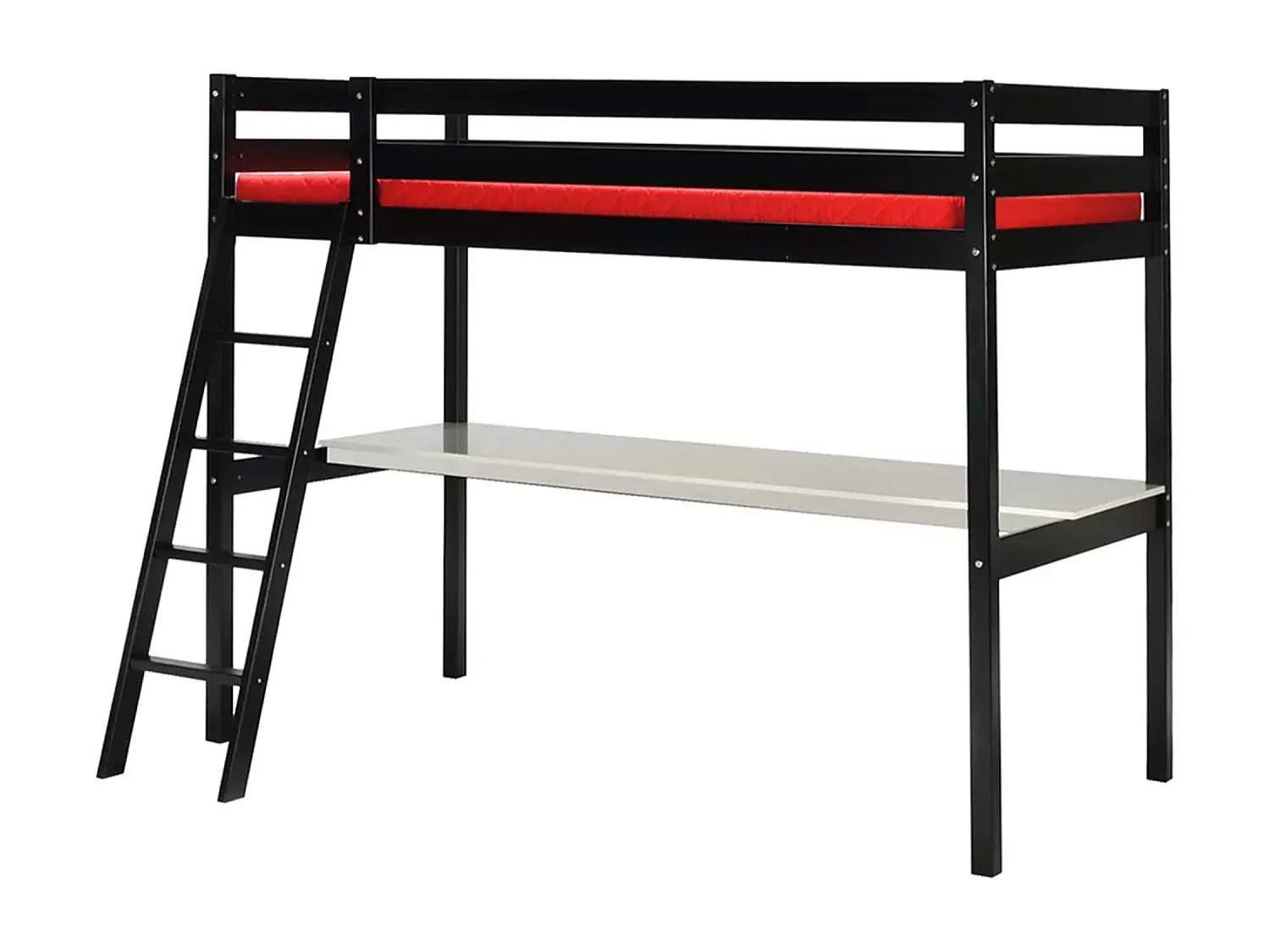 Lit mezzanine avec bureau en bois noir 90x190 - LT14038