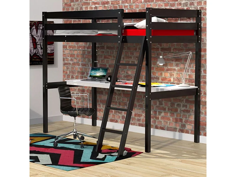 Lit mezzanine avec bureau en bois noir 90x190 - LT14038