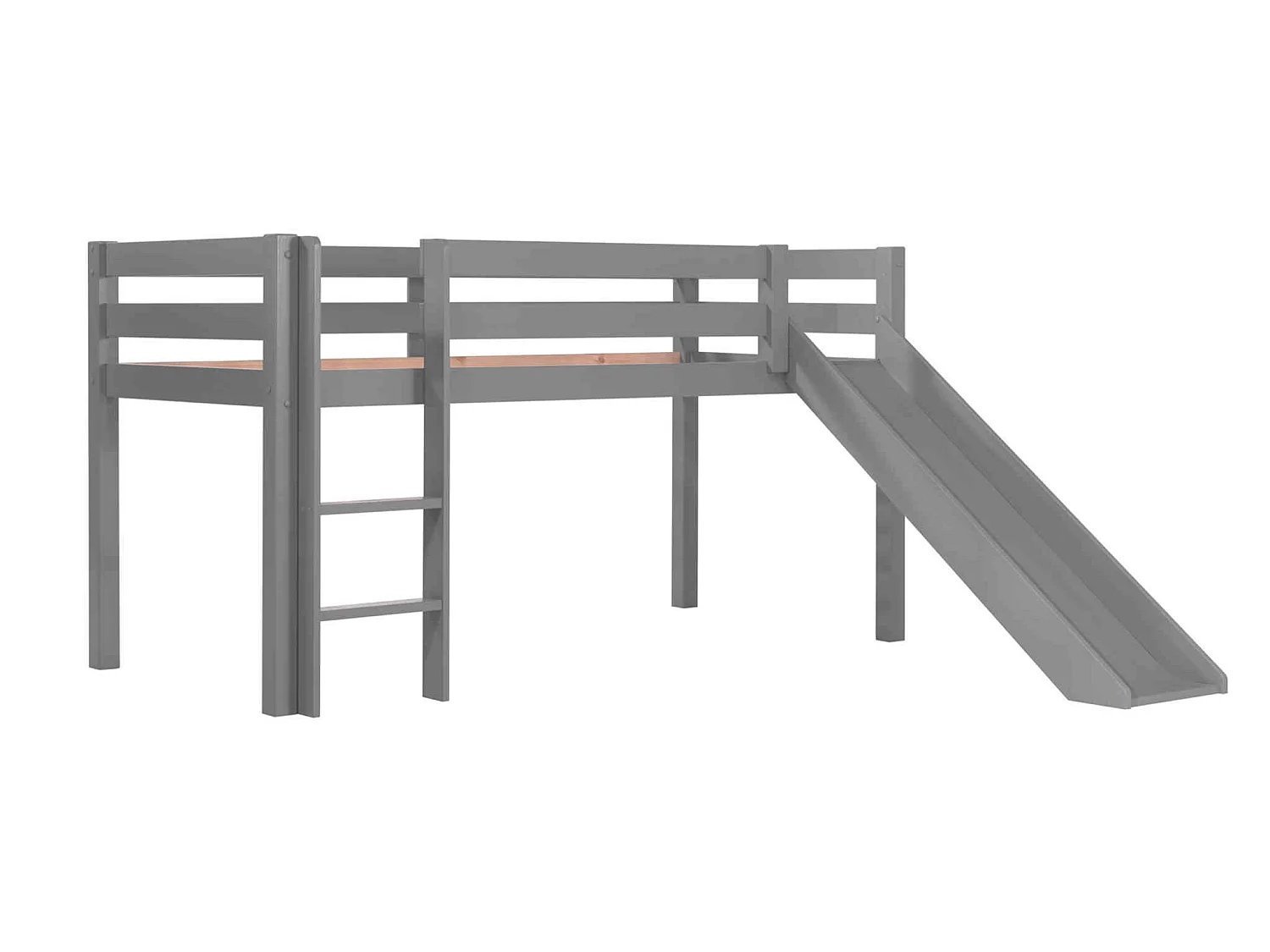 Lit mezzanine enfant avec toboggan en bois massif gris 90x200 cm - LT2040