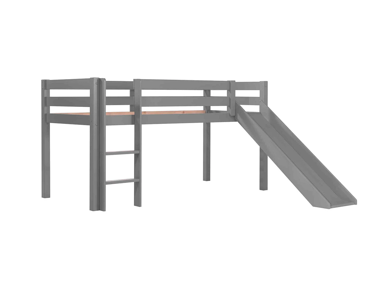 Lit mezzanine enfant avec toboggan en bois massif gris 90x200 cm - LT2040