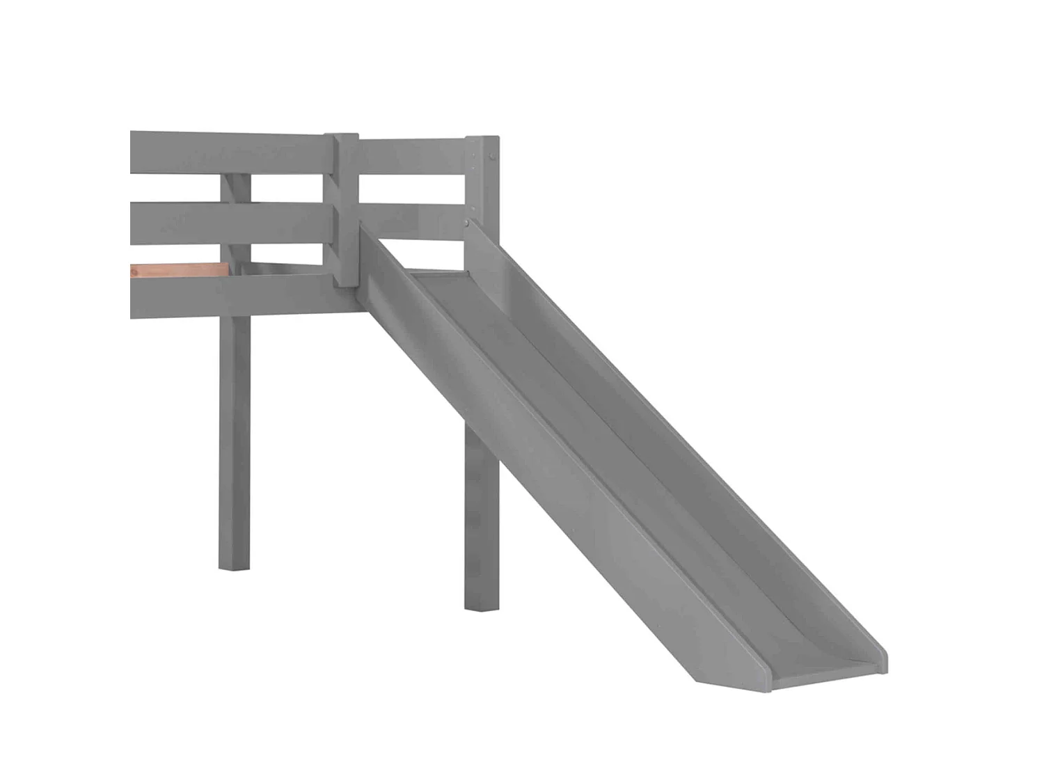 Lit mi-hauteur enfant avec toboggan en bois massif gris 90x200 cm - LT2040