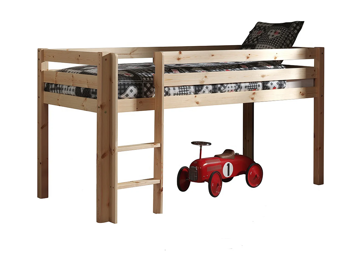 Lit mi-hauteur en pin massif naturel 90x200