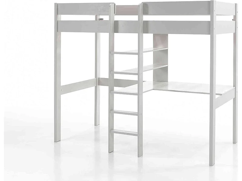 Lit Mezzanine Blanc 90x200 avec échelle centrale - Terre de Nuit