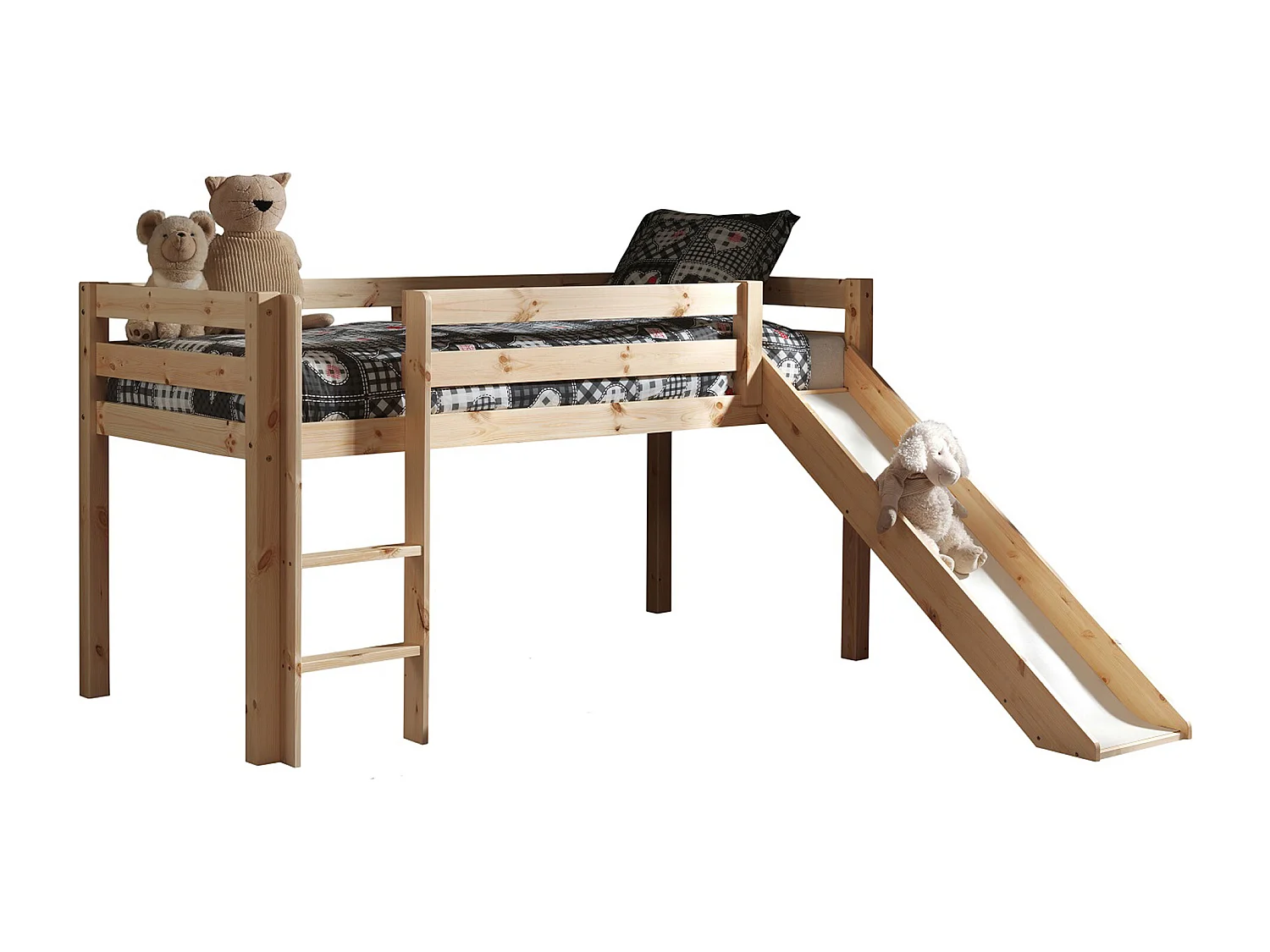 Lit Mezzanine Naturel avec Toboggan 90x200