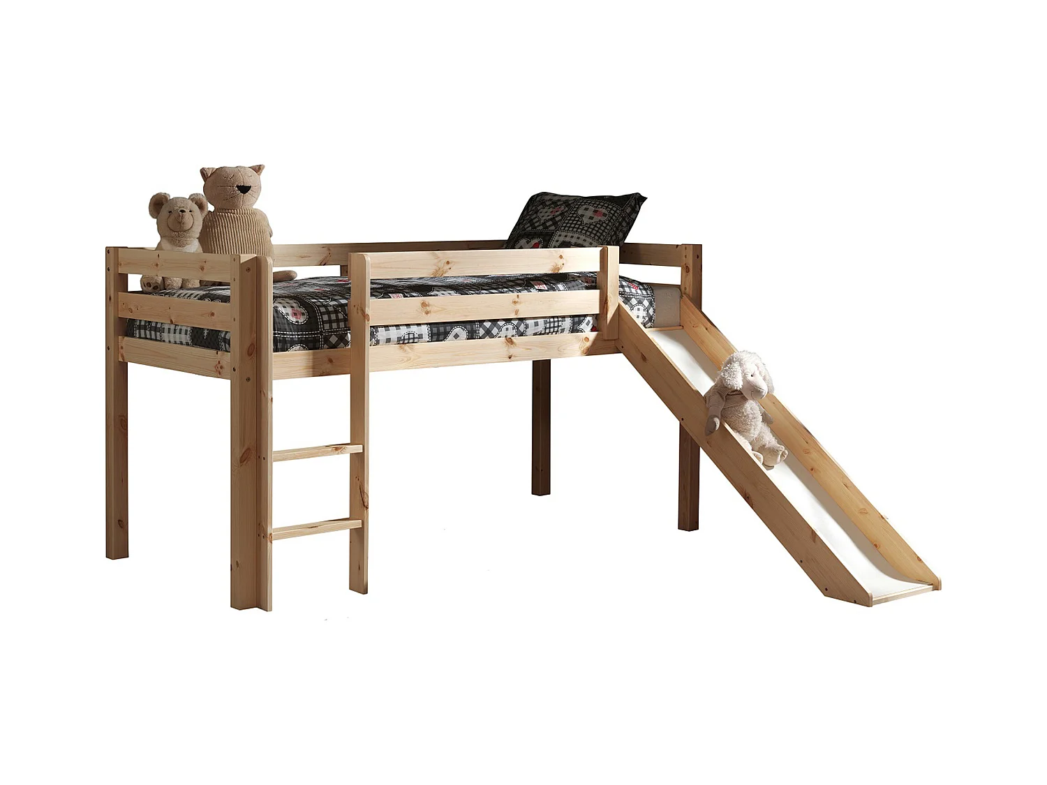 Lit Mezzanine Naturel avec Toboggan 90x200