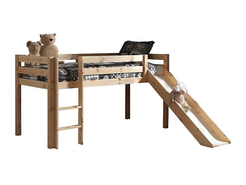 Lit Mezzanine Naturel avec Toboggan 90x200