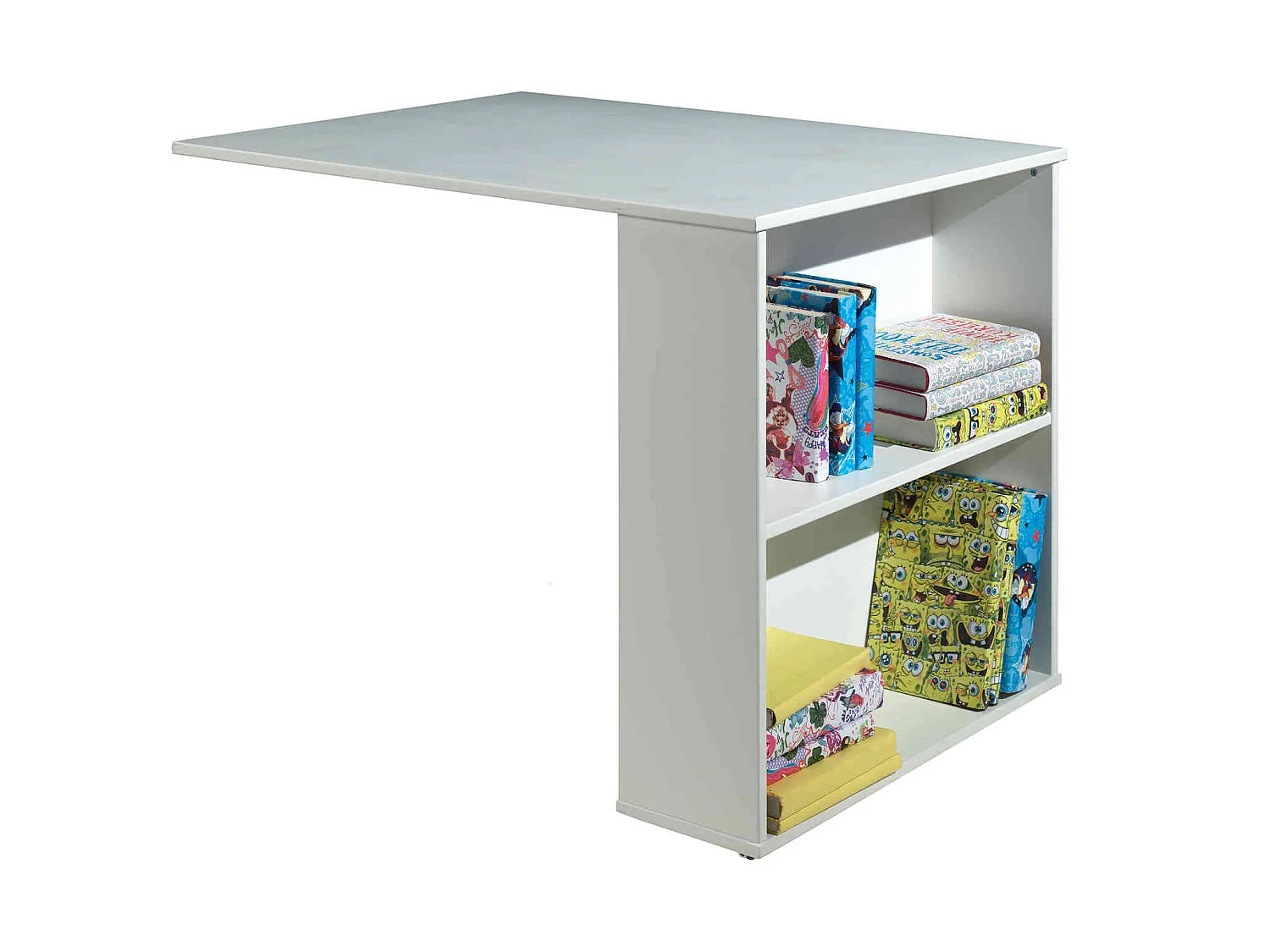 Lit mezzanine 90x200 blanc + bureau + bibliothèque - Terre de Nuit