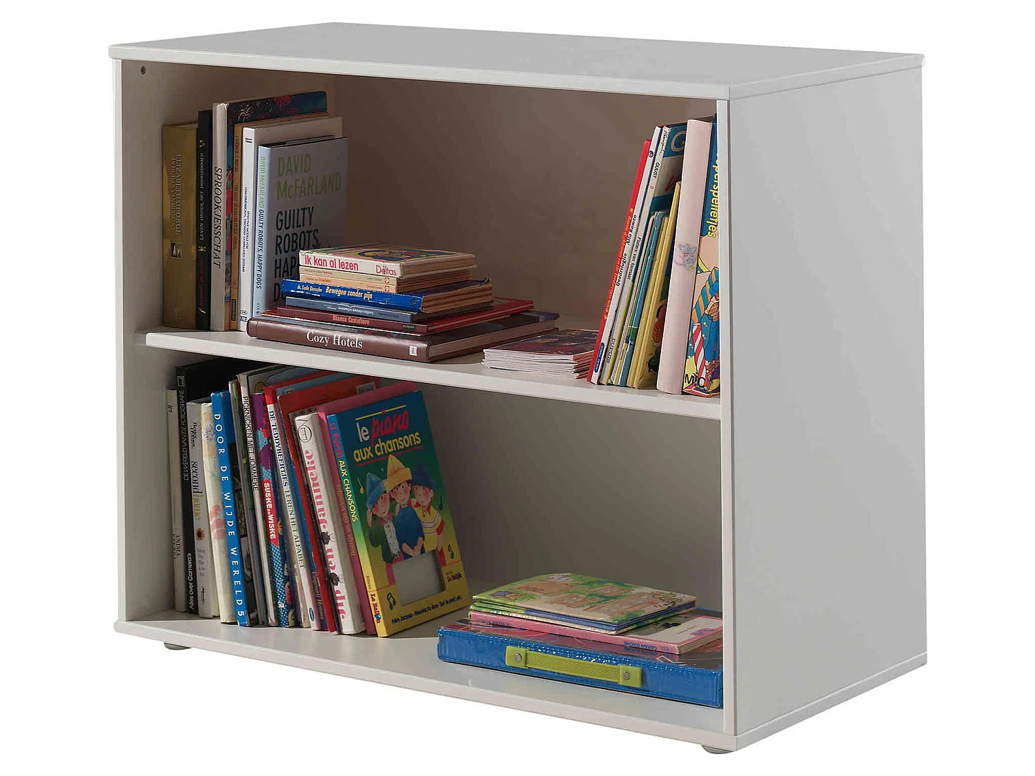 Lit mezzanine 90x200 blanc + bureau + bibliothèque - Terre de Nuit