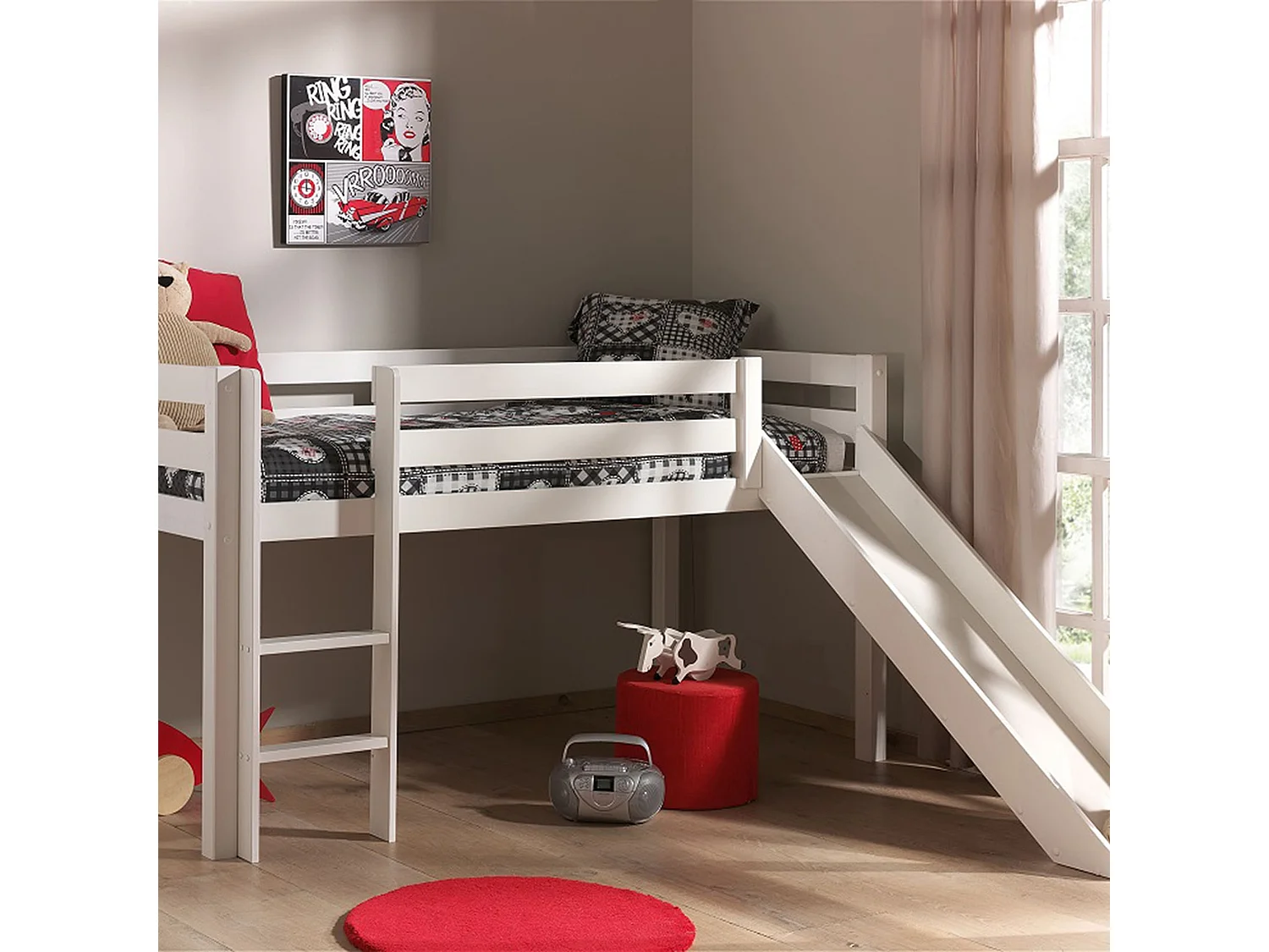 Lit Mezzanine Blanc avec Toboggan 90x200