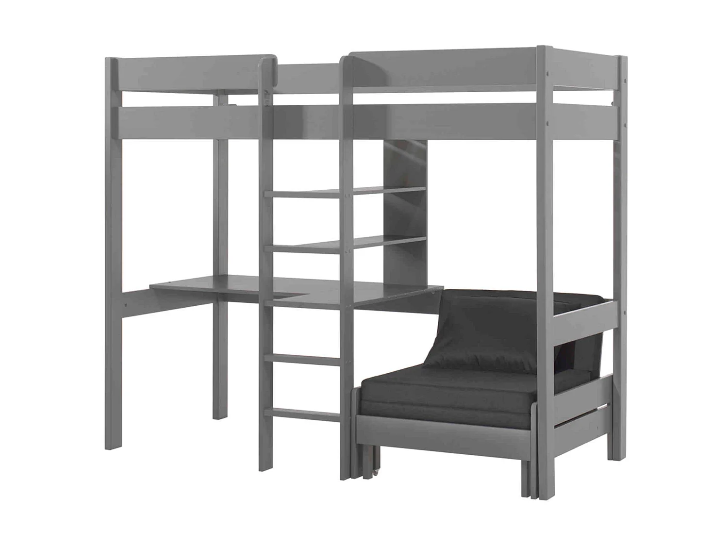 Lit enfant mezzanine avec fauteuil convertible en bois massif gris 90x200 cm - LT2045