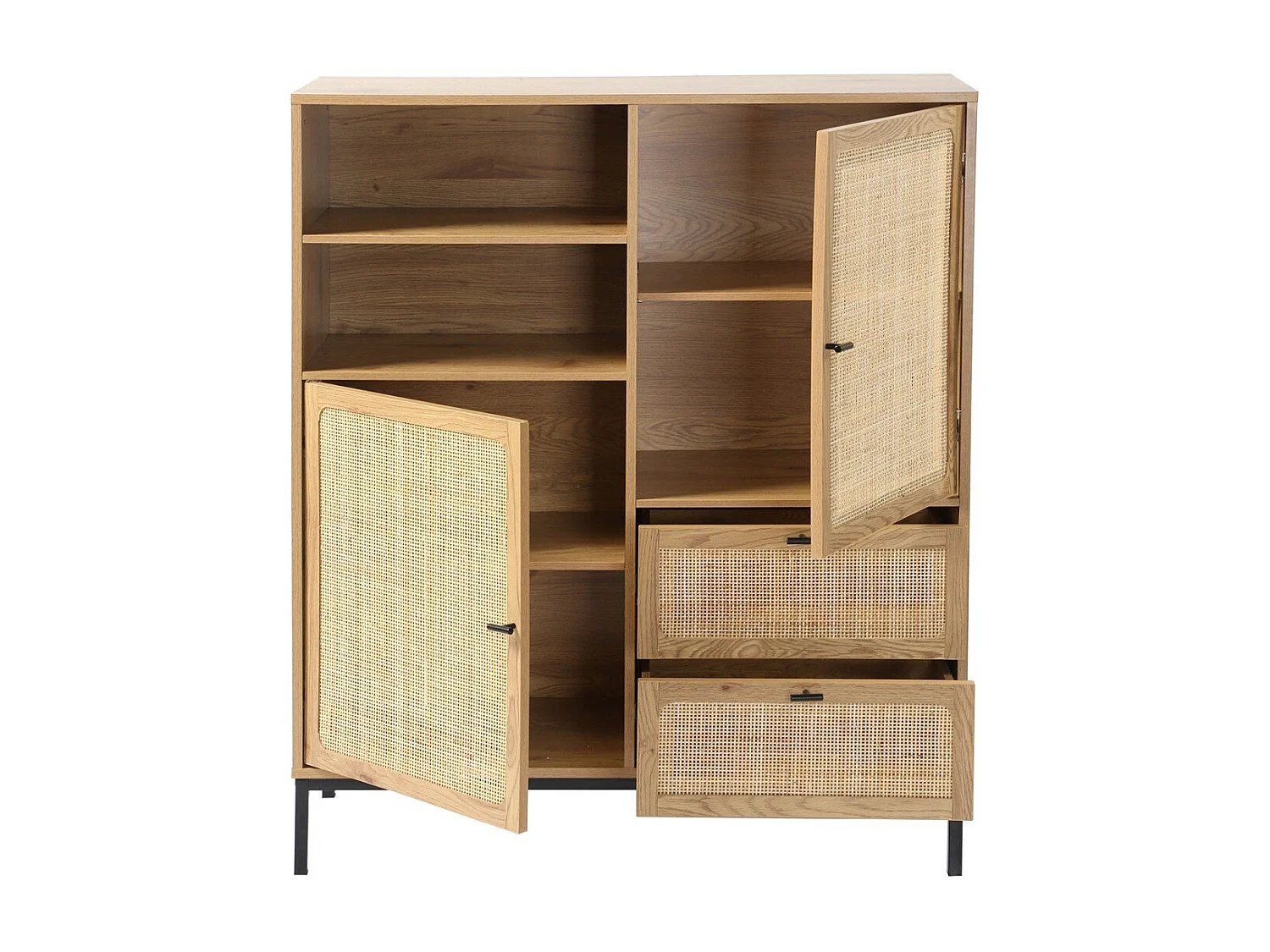 Credenza Alta con Facciate in Rattan Naturale - L100 x H120 cm - JAYA