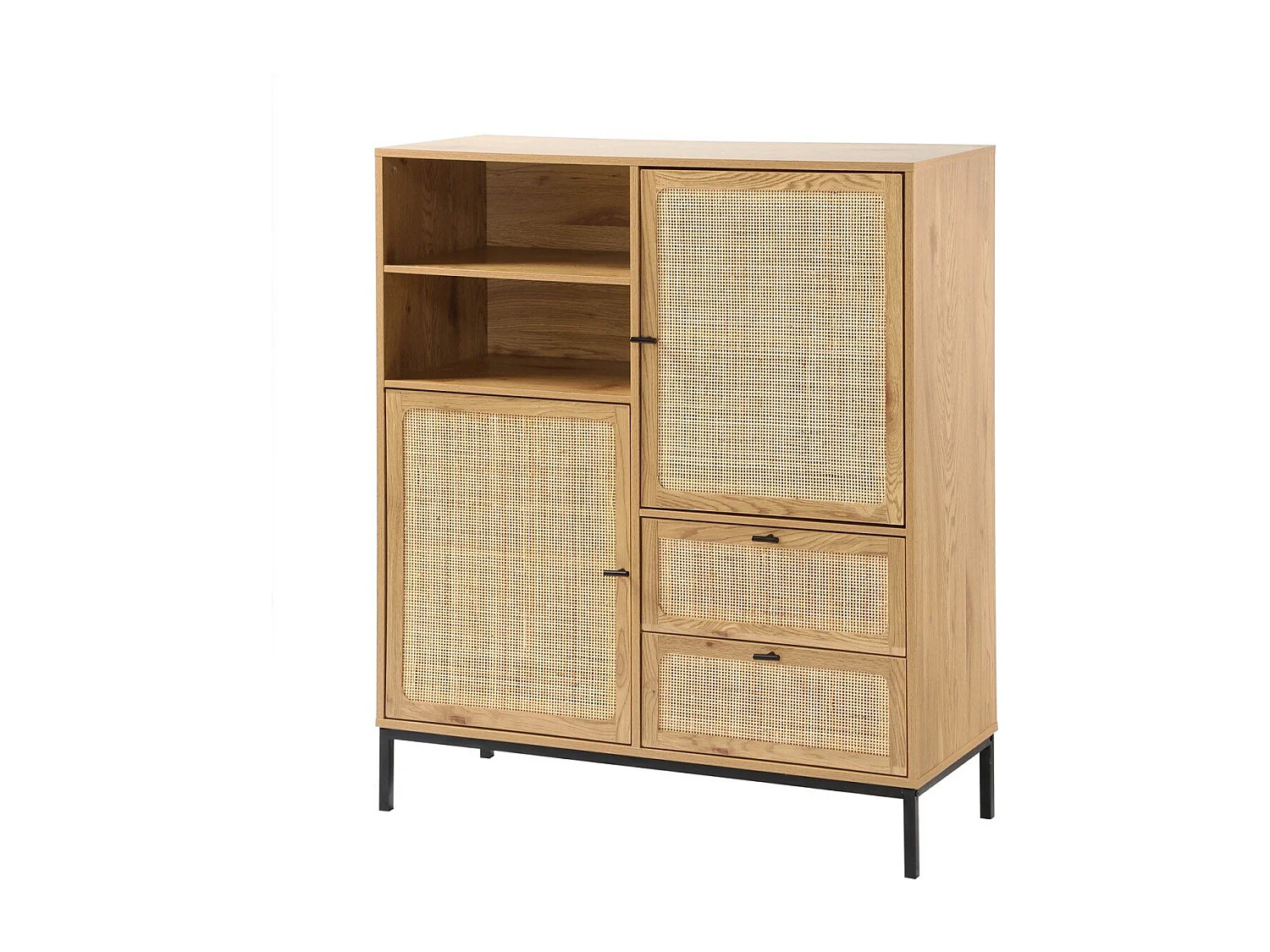 Credenza Alta con Facciate in Rattan Naturale - L100 x H120 cm - JAYA