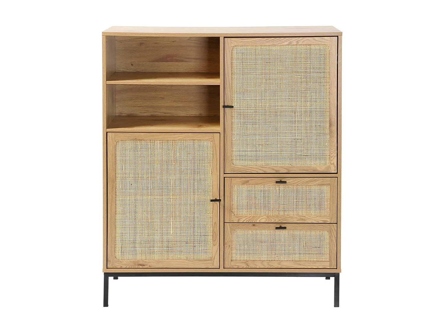 Buffet Haut avec Façades en Rotin Naturel - L100 x H120 cm - JAYA