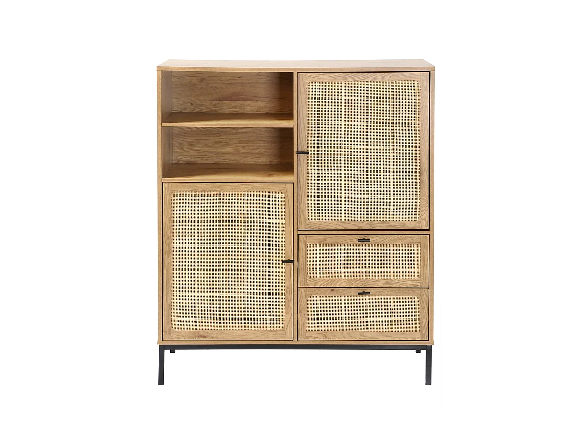 Buffet Haut avec Façades en Rotin Naturel - L100 x H120 cm - JAYA