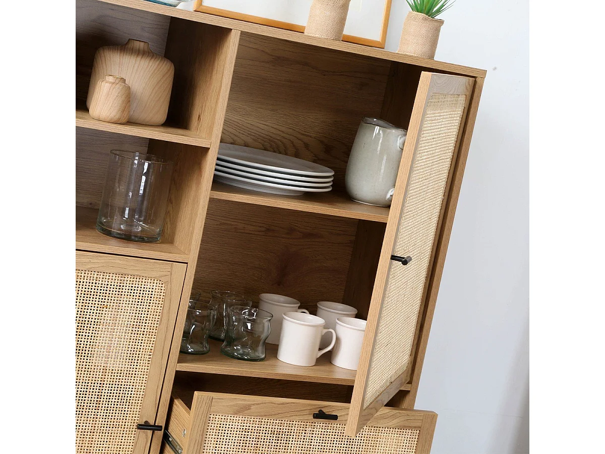 Buffet Haut avec Façades en Rotin Naturel - L100 x H120 cm - JAYA