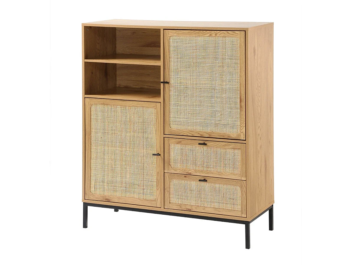 Buffet Haut avec Façades en Rotin Naturel - L100 x H120 cm - JAYA