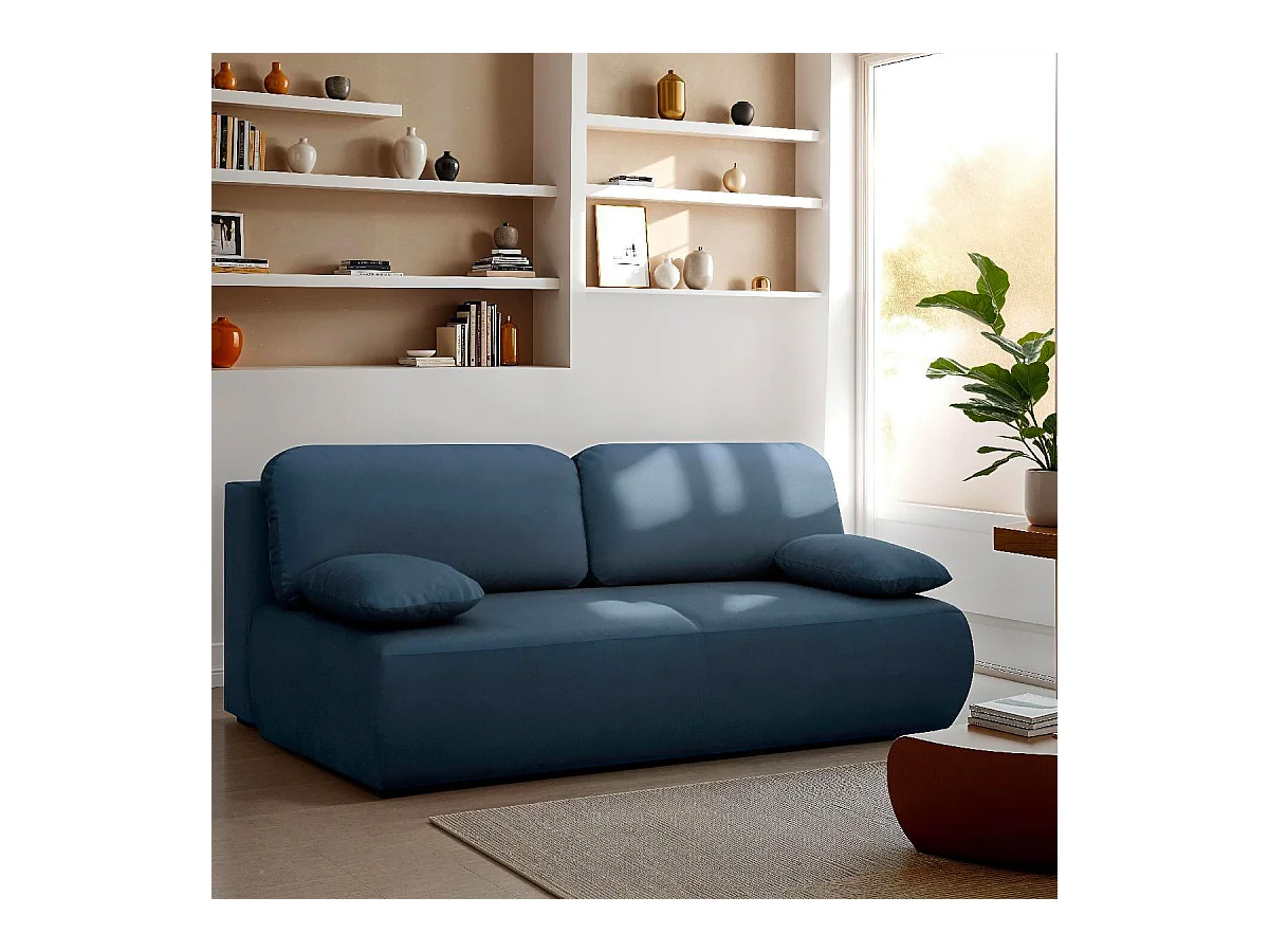 Canapé convertible 3 places avec coffre de rangement en velours bleu nuit - Gemma