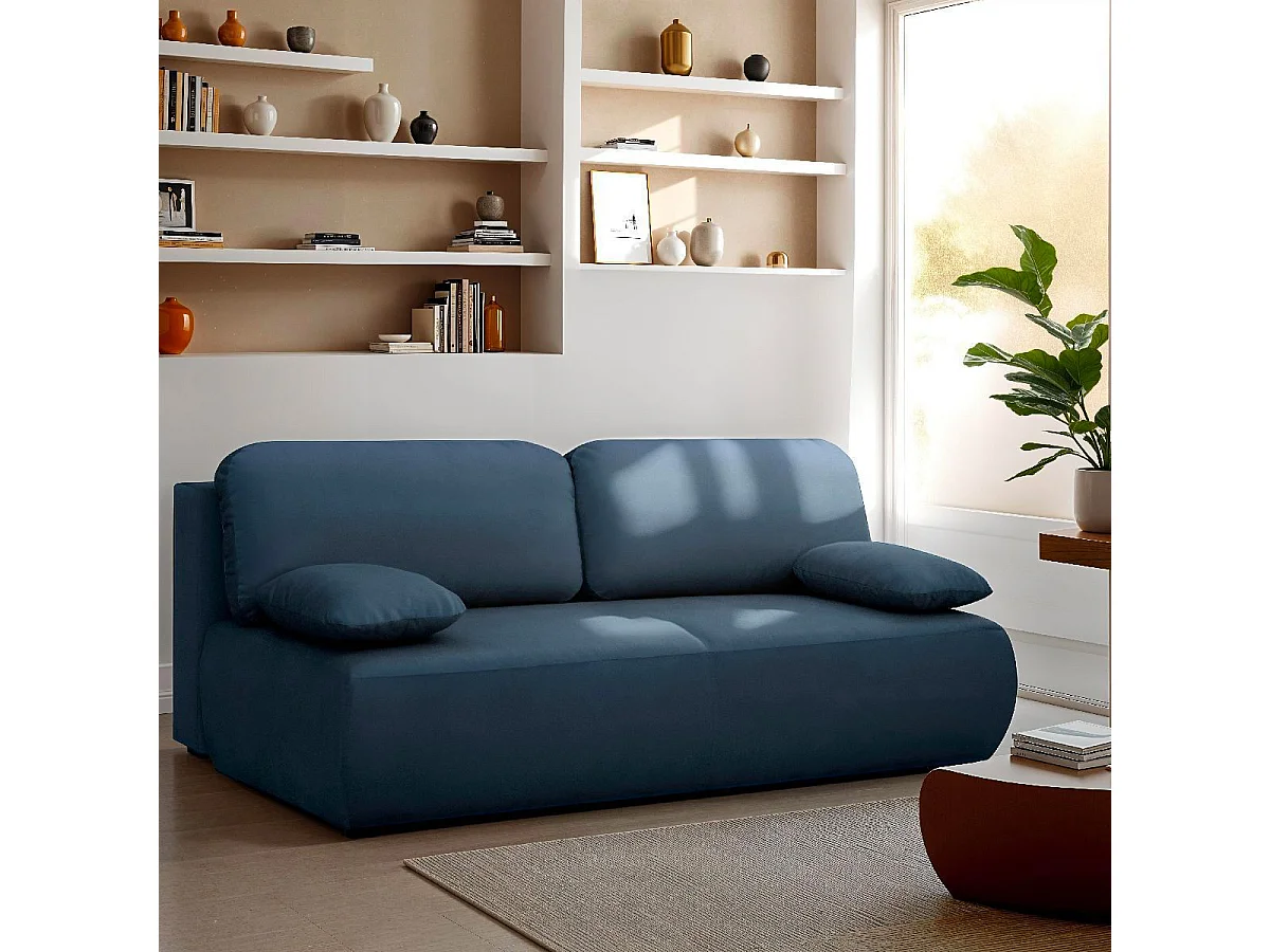 Canapé convertible 3 places avec coffre de rangement en velours bleu nuit - Gemma