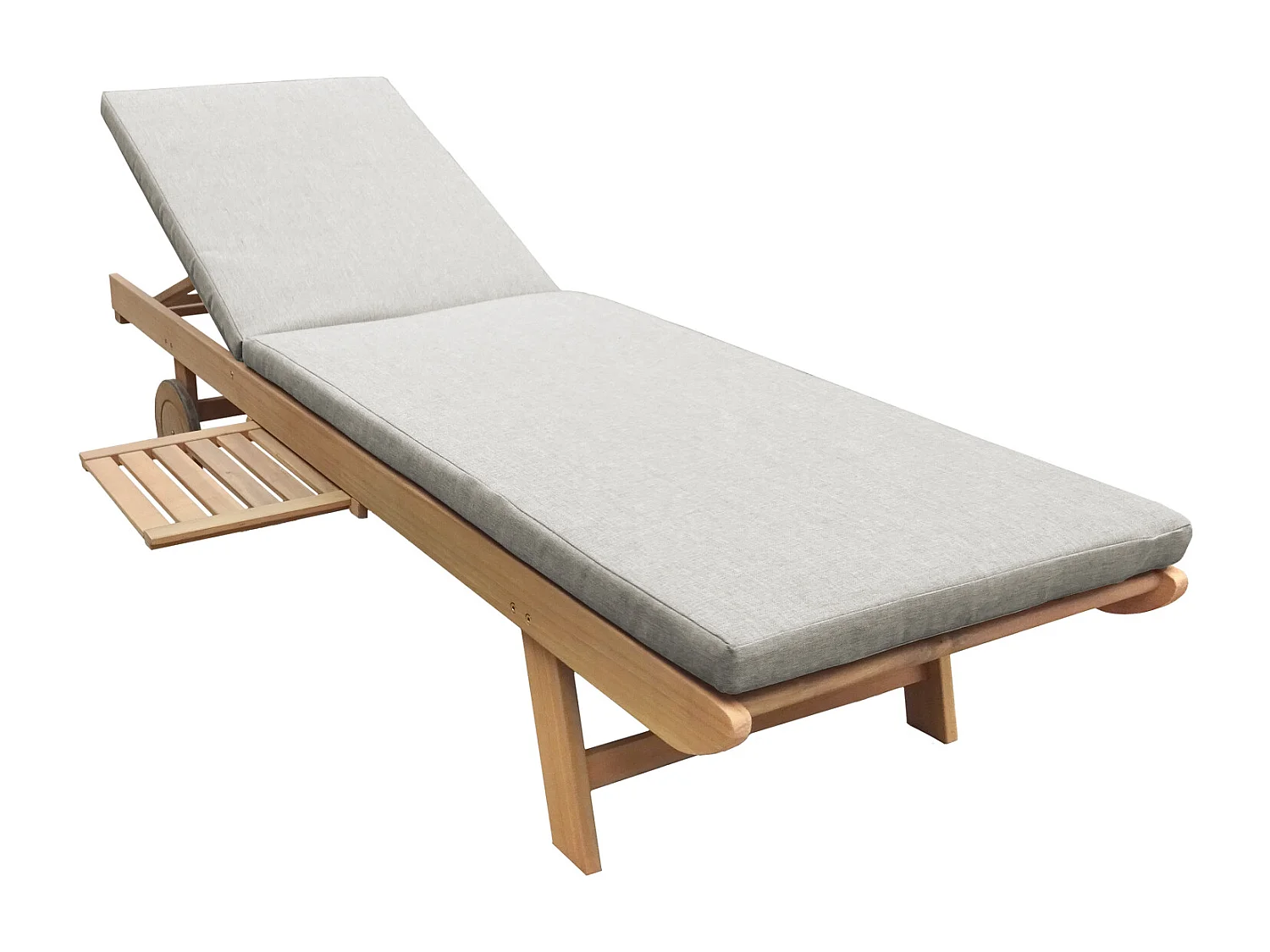 Bain de soleil pliant en acacia KANAWA - coussin sable - HAPPY GARDEN