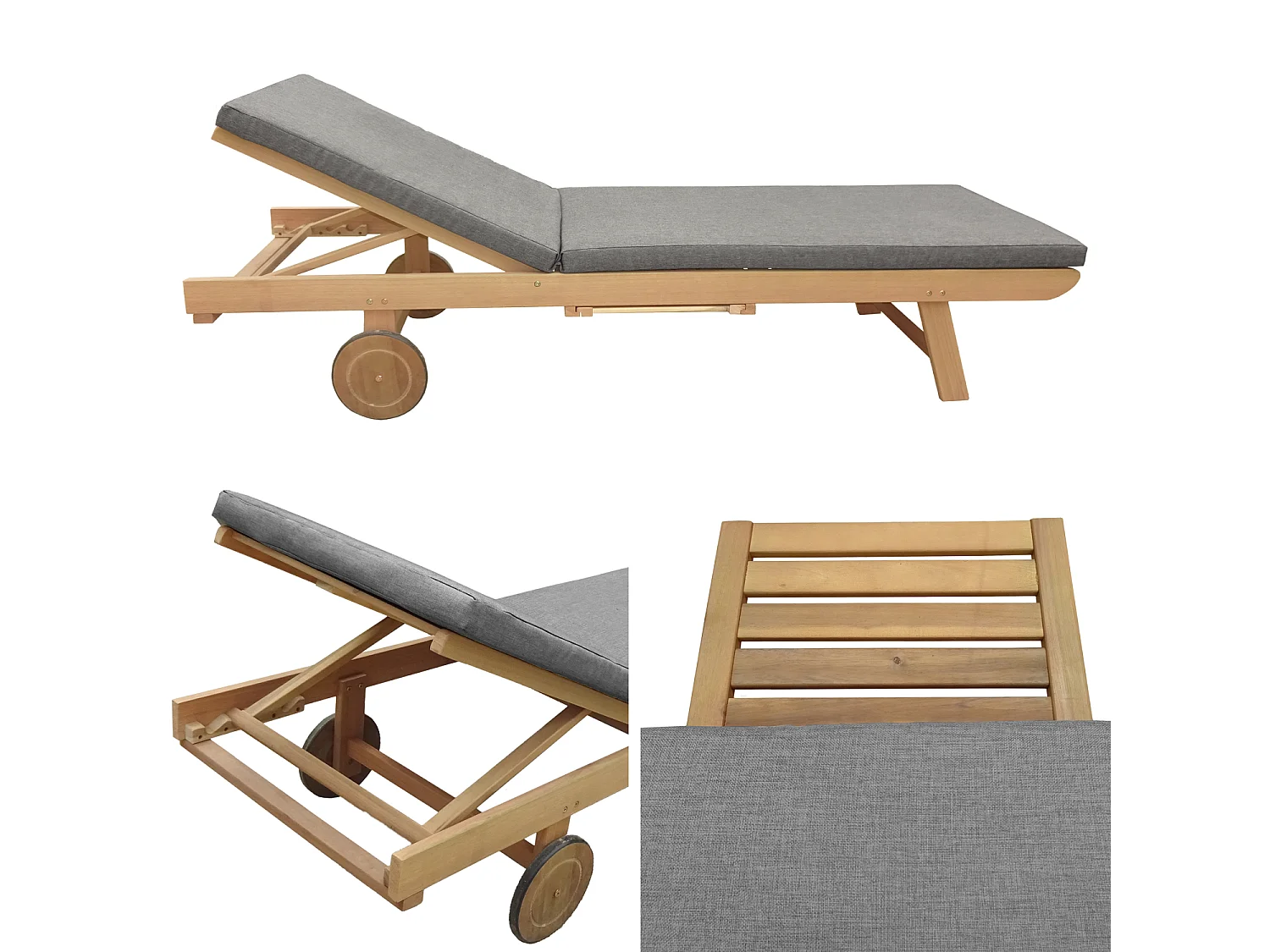 Opklapbare acacia ligstoel KANAWA - grijs kussen