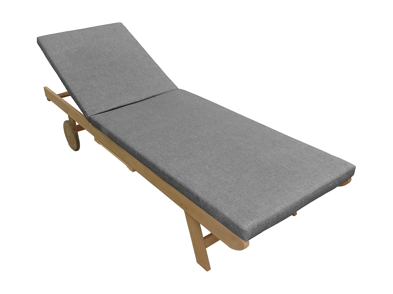 Bain de soleil pliant en acacia KANAWA - coussin gris - HAPPY GARDEN