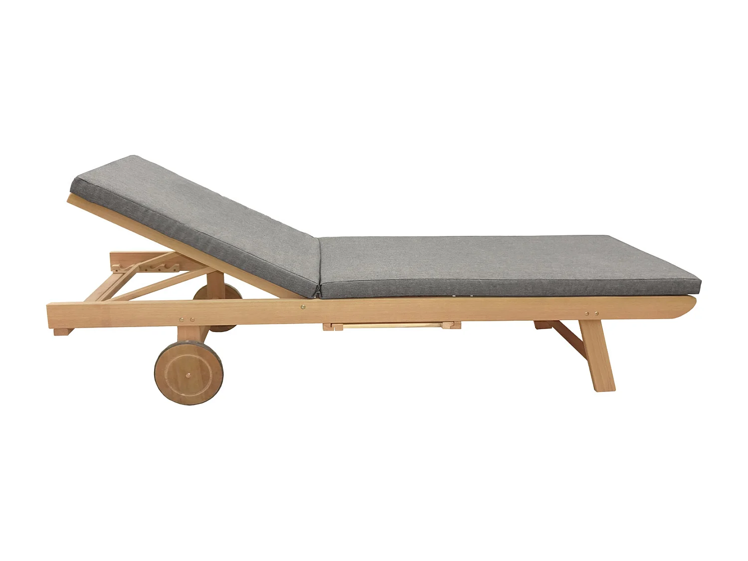 Bain de soleil pliant en acacia KANAWA - coussin gris - HAPPY GARDEN
