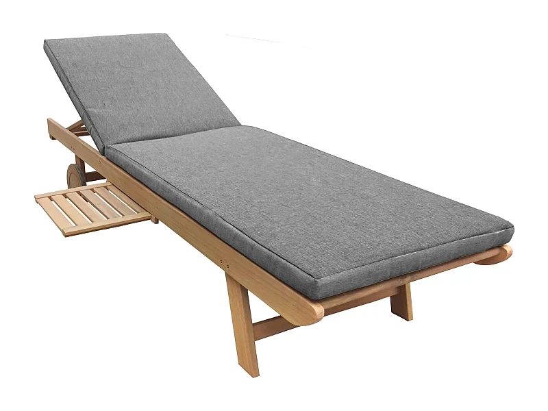 Bain de soleil pliant en acacia KANAWA - coussin gris - HAPPY GARDEN