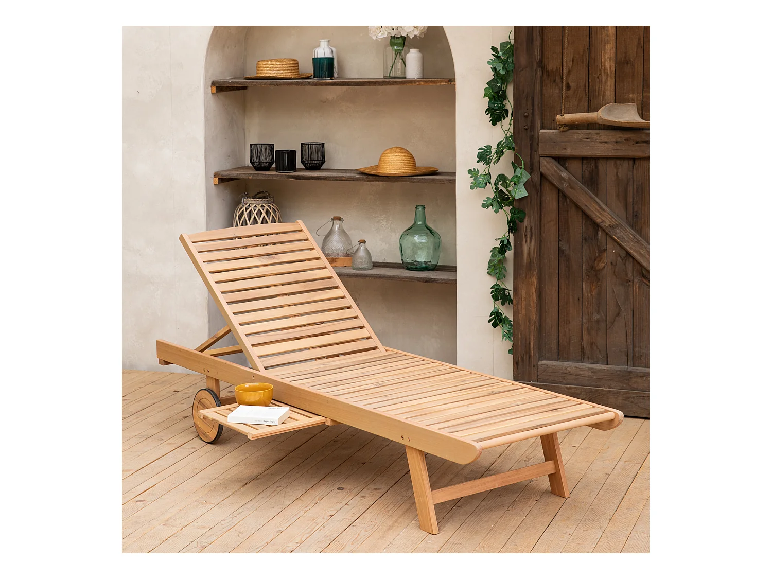 Bain de soleil pliant en acacia KANAWA - HAPPY GARDEN