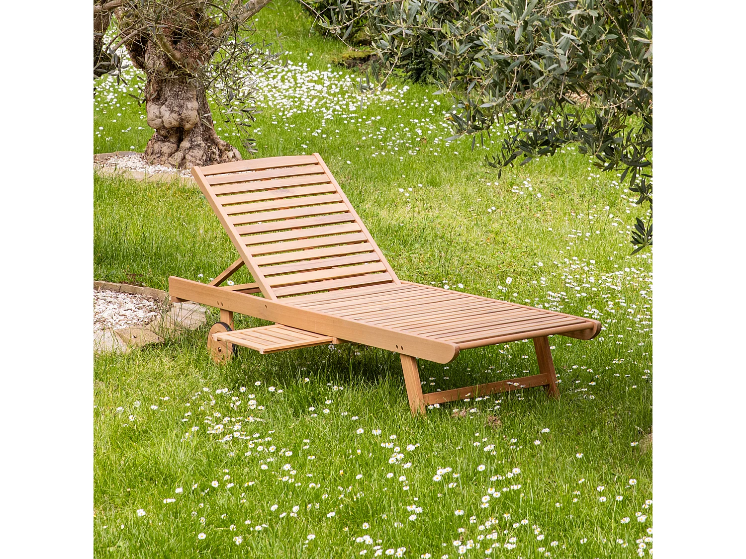 Bain de soleil pliant en acacia KANAWA - HAPPY GARDEN