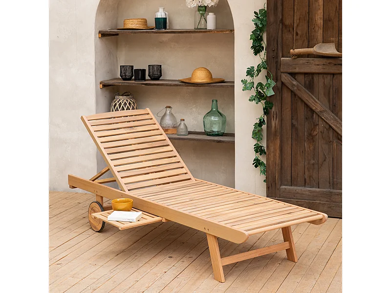 Bain de soleil pliant en acacia KANAWA - HAPPY GARDEN