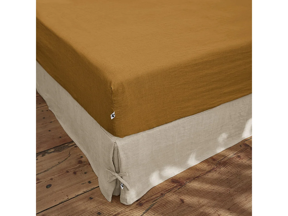 MARGAUX - Drap Housse 180x200cm Lin Lavé Coloris Caramel