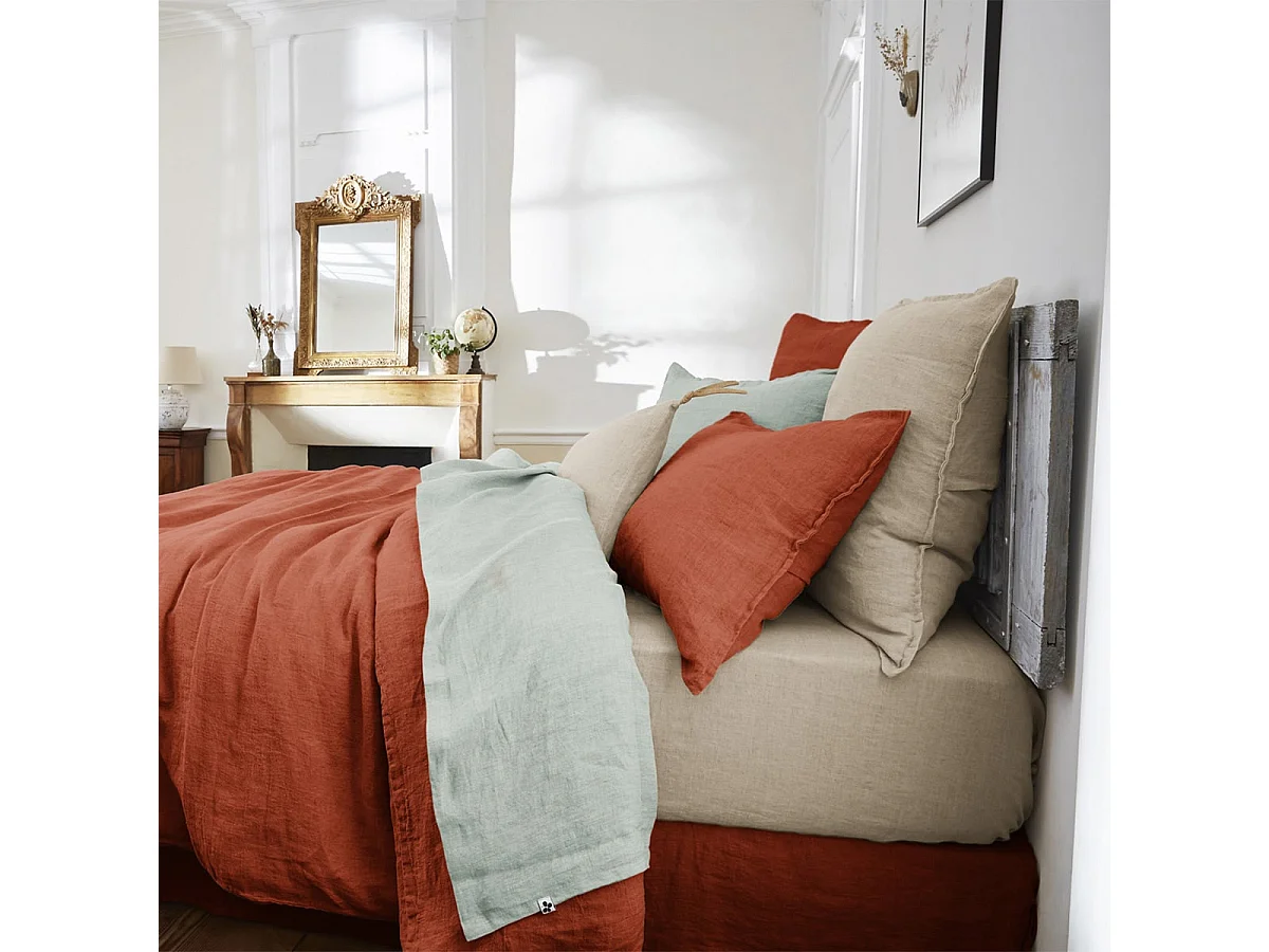 MARGAUX - Drap Housse 140x190cm Lin Lavé Coloris Sable