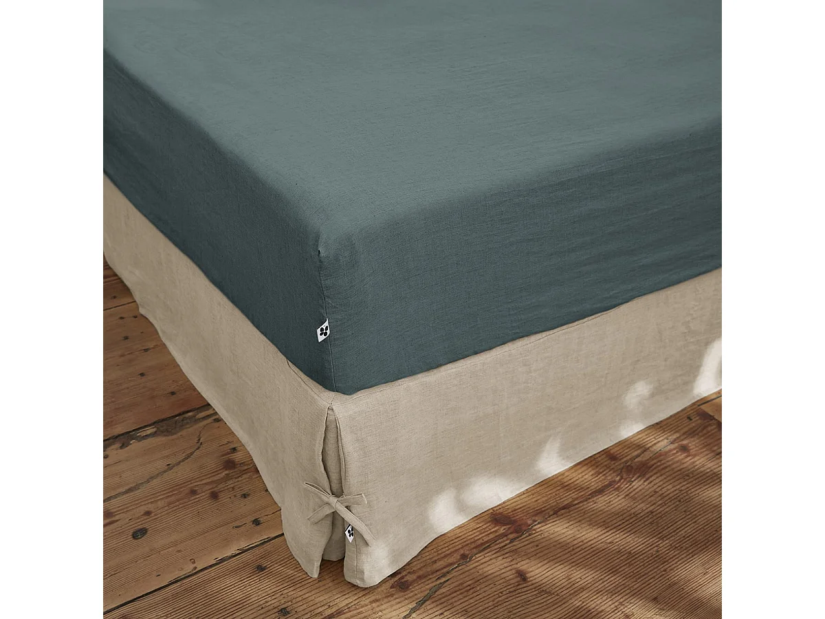 MARGAUX - Drap Housse 180x200cm Lin Lavé Coloris Ardoise