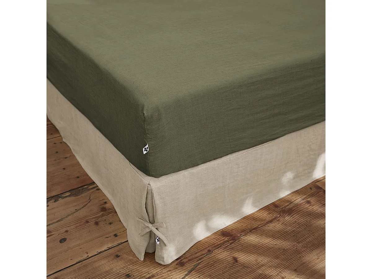 MARGAUX - Drap Housse 160x200cm Lin Lavé Coloris Thym