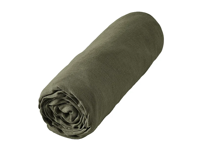 MARGAUX - Drap Housse 160x200cm Lin Lavé Coloris Thym