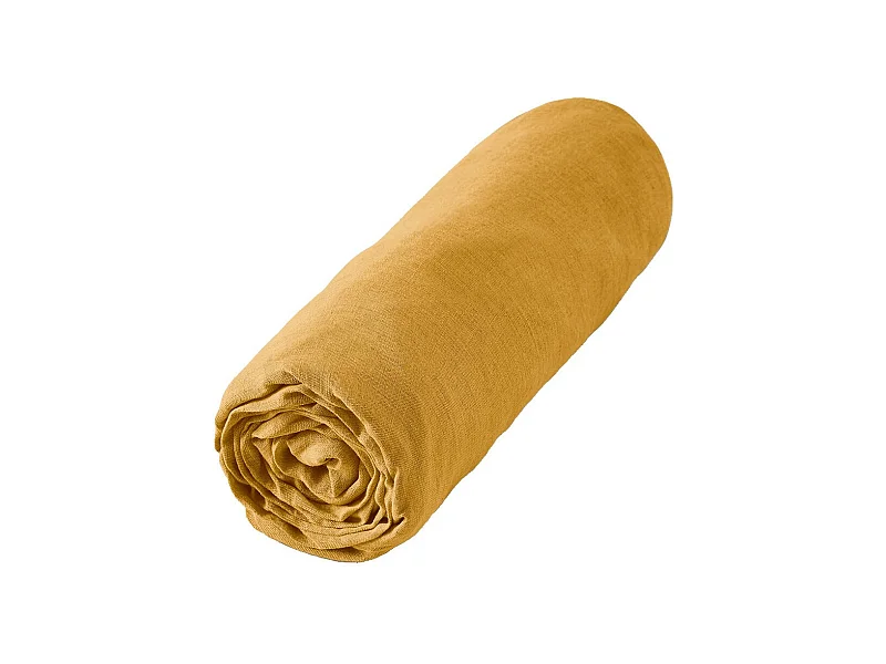 MARGAUX - Drap Housse 140x190cm Lin Lavé Coloris Miel